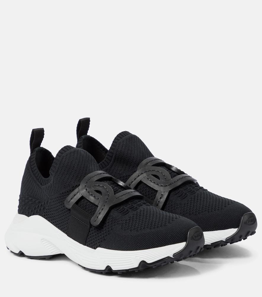 tod's leather-trimmed knit sneakers