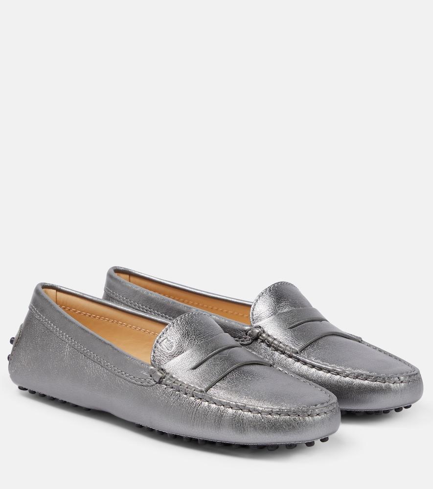 tod's metallic leather moccasins