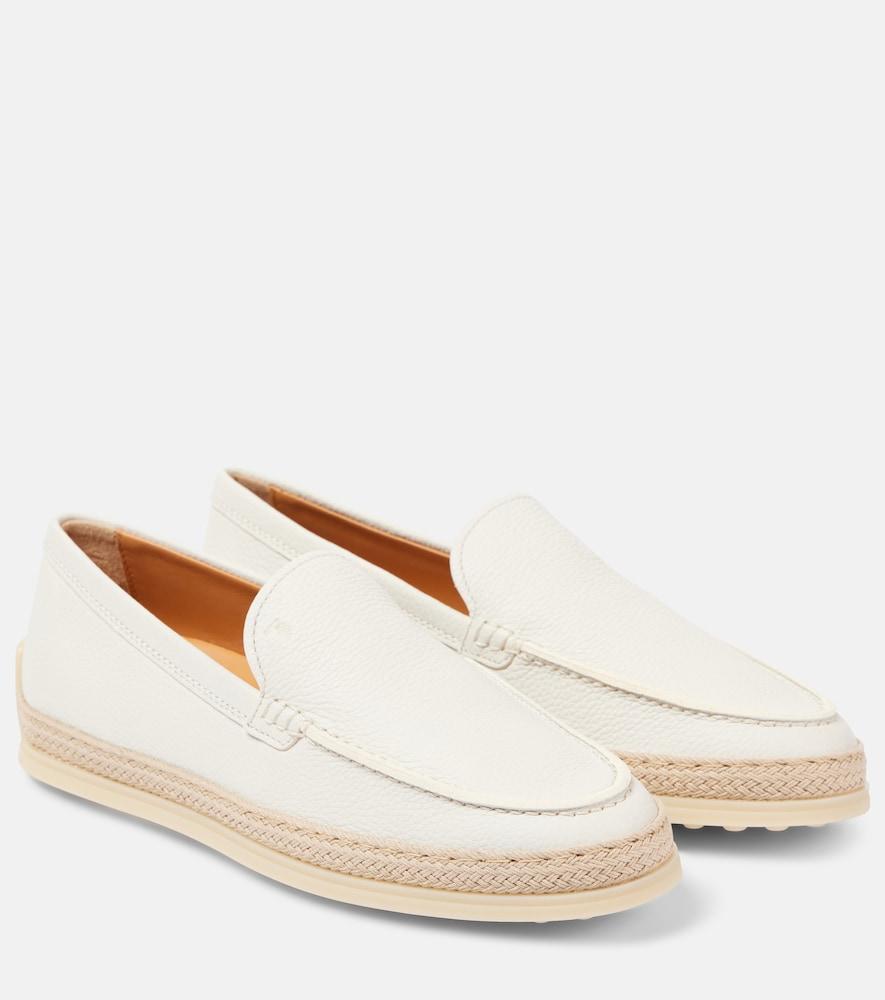 tod's raffia-trimmed leather loafers