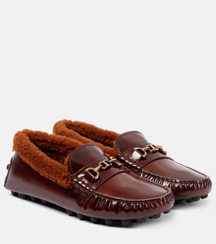 tod's shearling-trimmed leather loafers