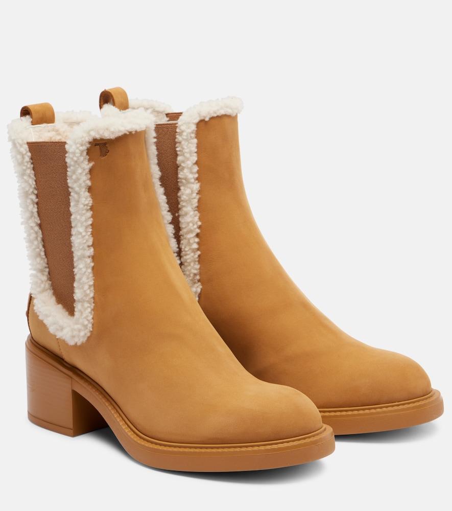 tod's shearling-trimmed suede chelsea boots