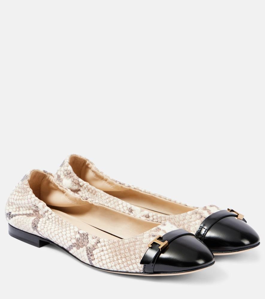 tod's snake-effect leather ballet flats