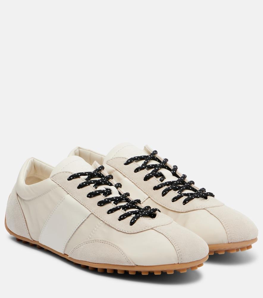 tod's suede-trimmed satin sneakers