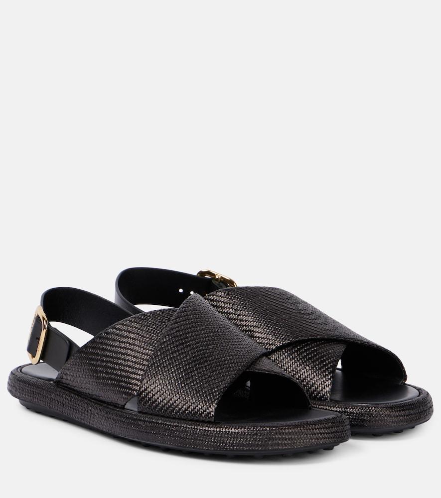 tod's woven leather-trimmed sandals