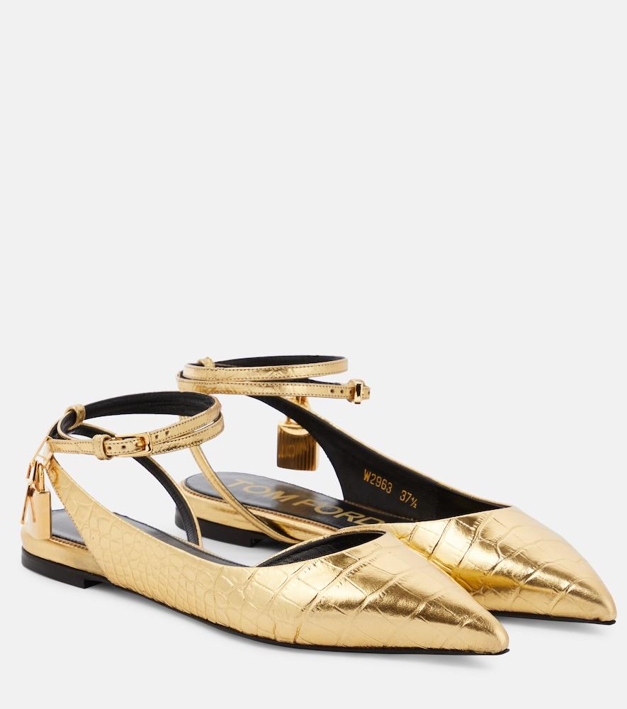 tom ford padlock croc-effect ballet flats