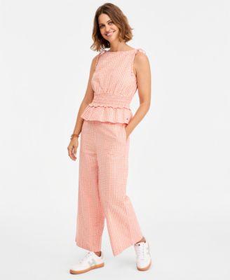 tommy hilfiger womens cotton seersucker top straight leg pants