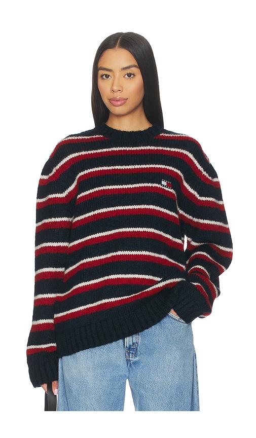 tommy jeans stripe badge sweater in red. - size l (also in xl/1x)