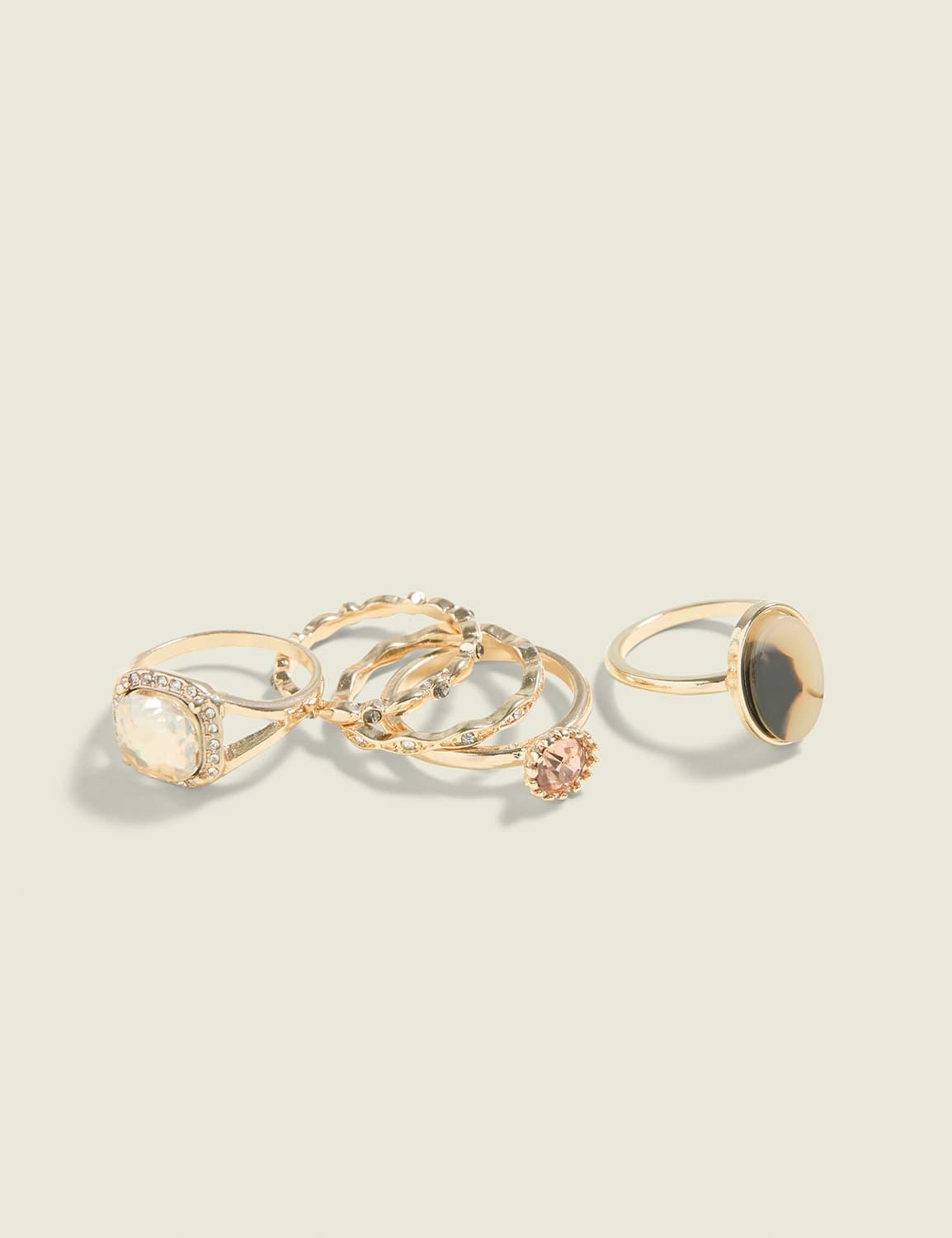 tortoiseshell print & goldtone ring stack