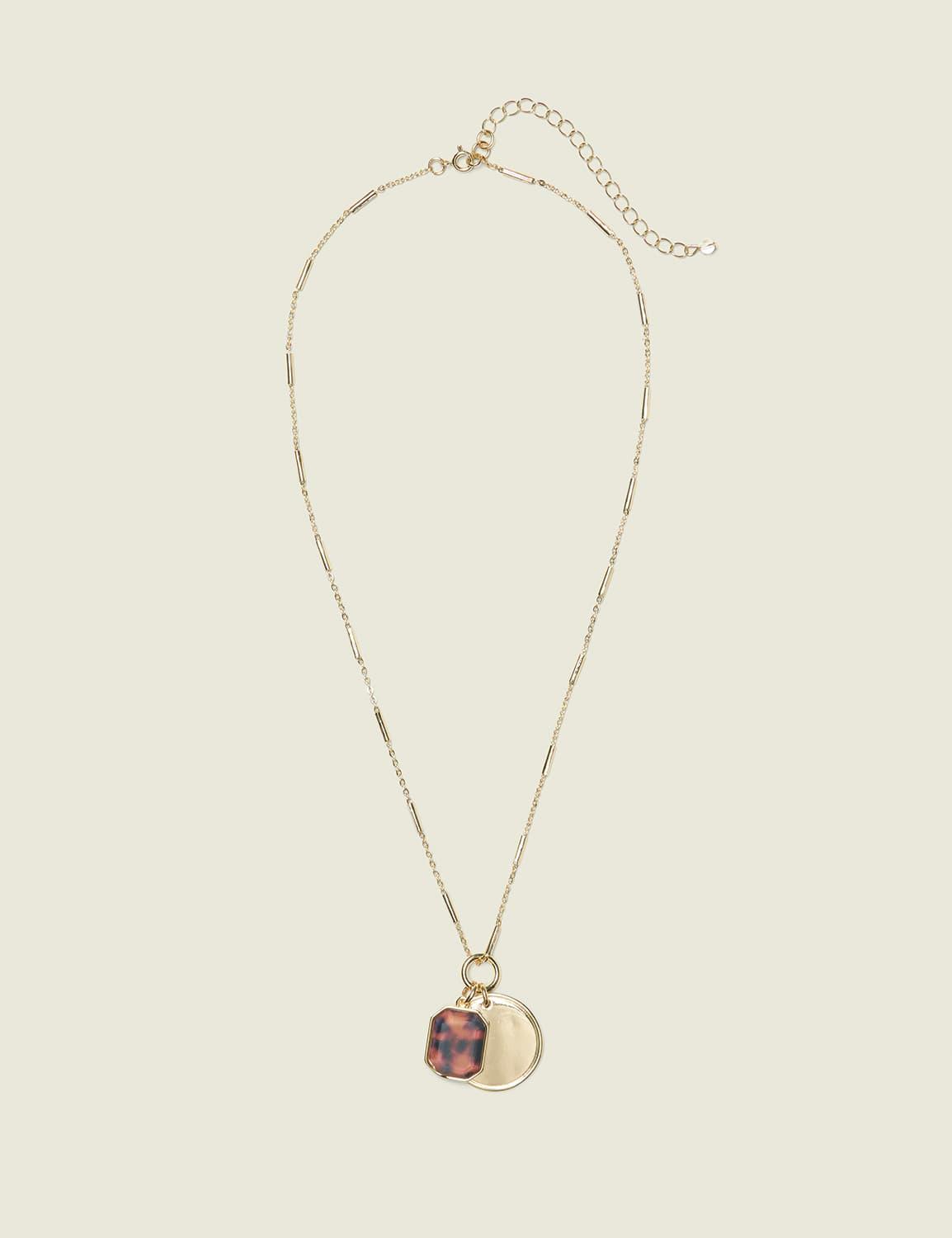 tortoiseshell print circle pendant necklace