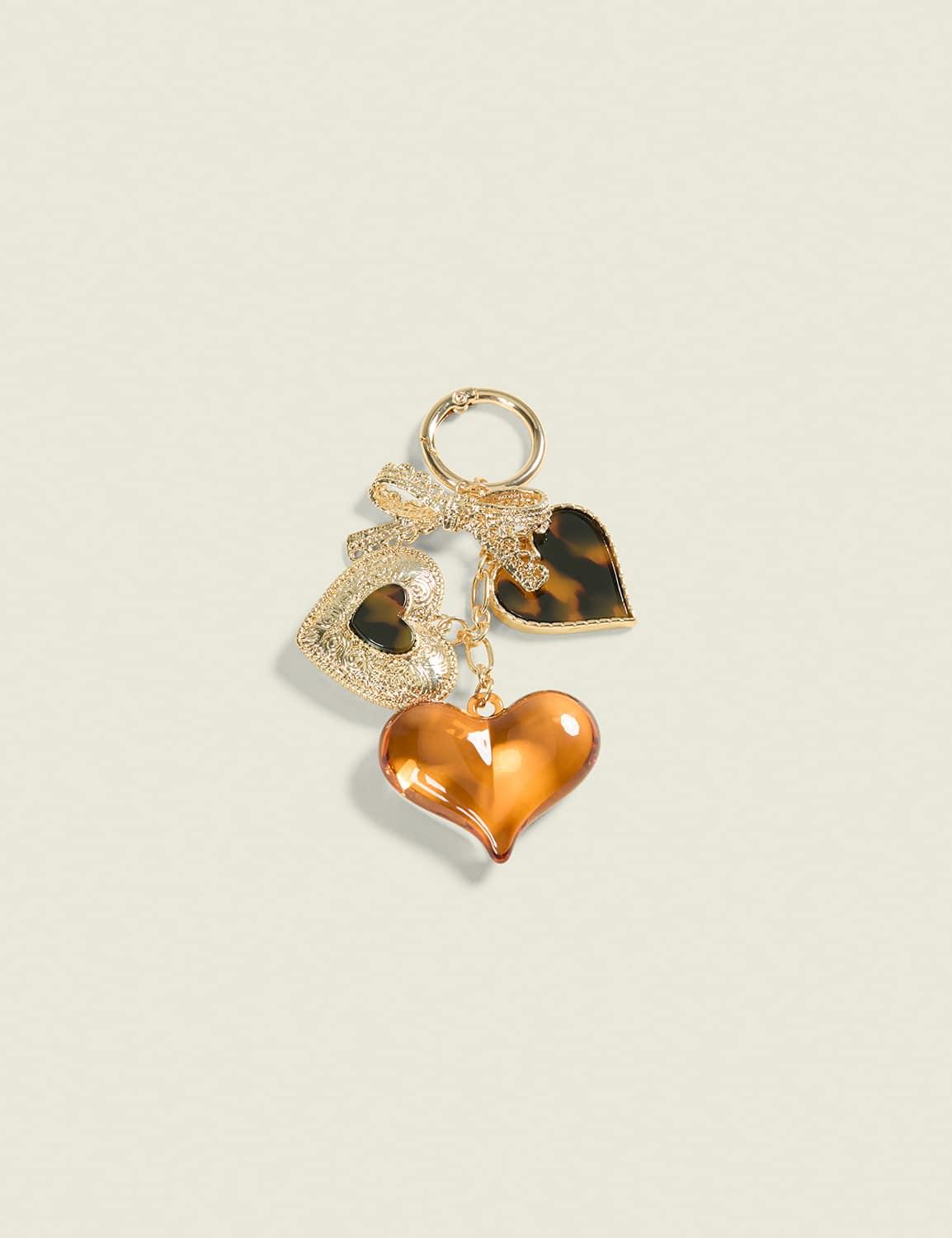 tortoiseshell print heart bag charm