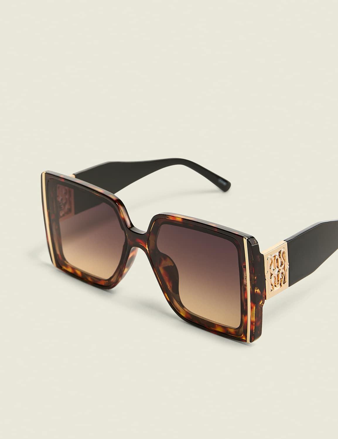 tortoiseshell print metal-detail square sunglasses
