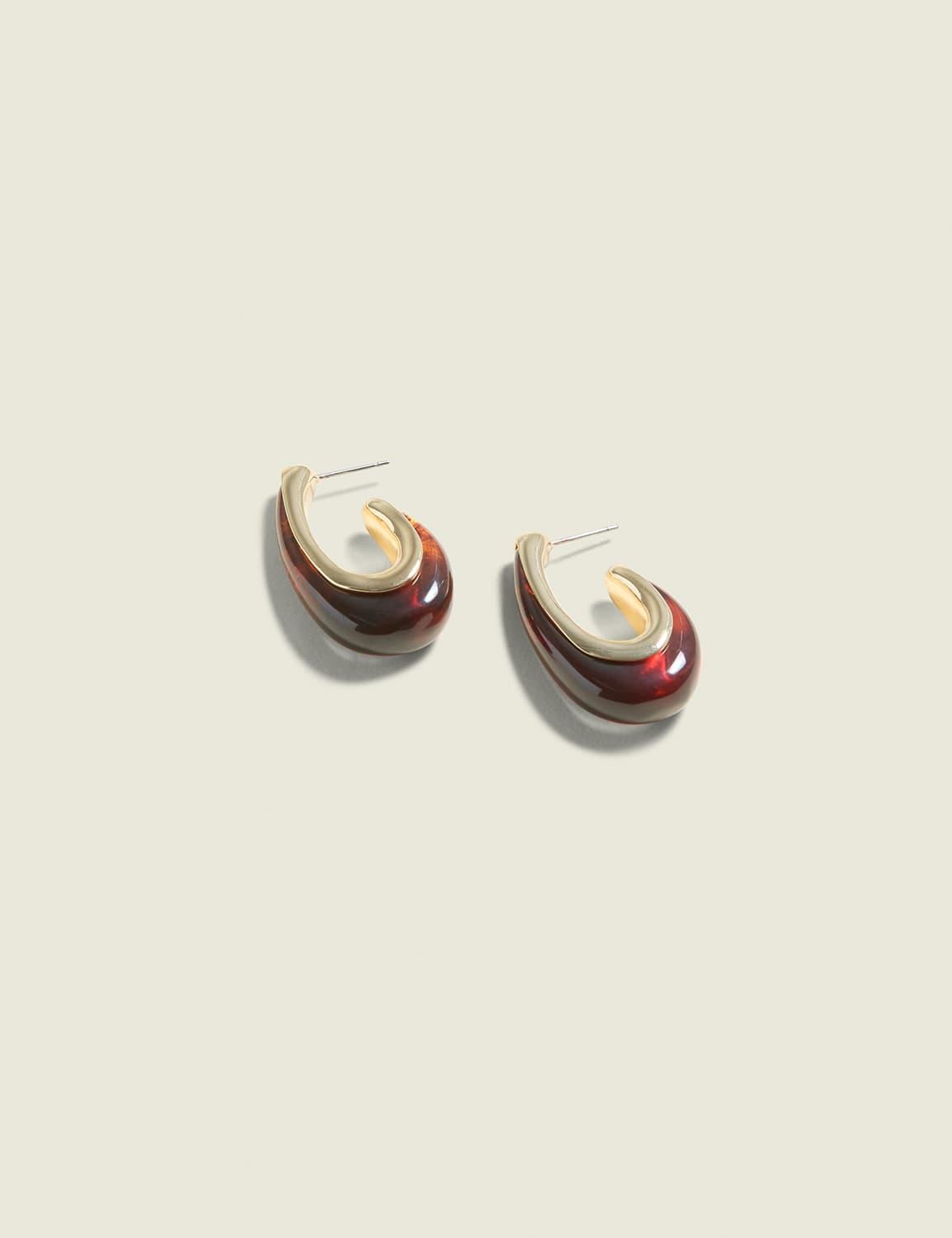 tortoiseshell print open oval hoop earrings