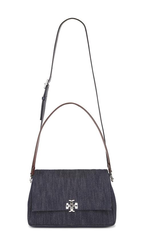 tory burch charlie denim shoulder bag in navy.