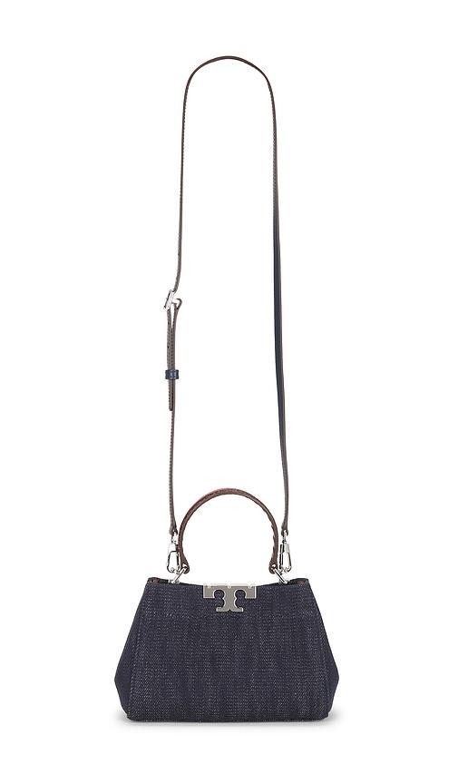 tory burch eleanor denim mini satchel bag in navy.