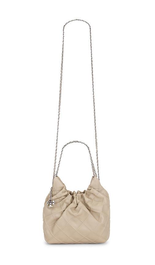 tory burch fleming mini hobo bag in beige.