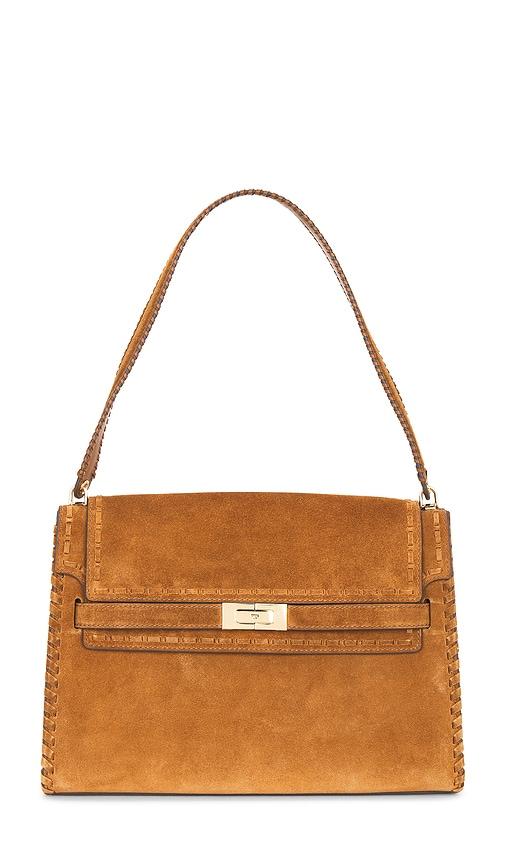 tory burch lee radziwill suede large shoulder bag in tan.