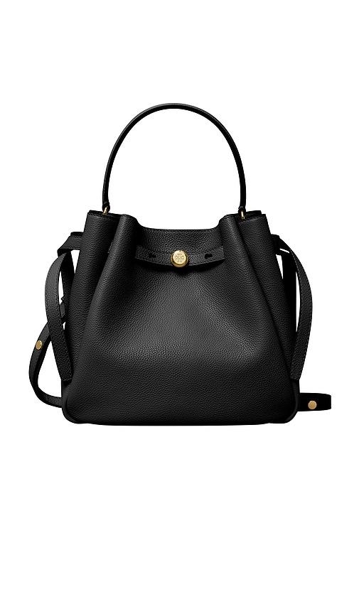 tory burch romy bucket bag in black.