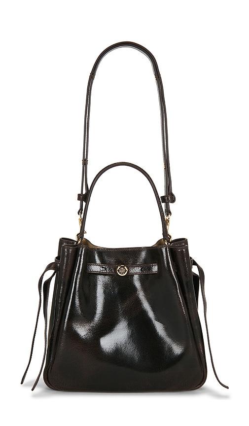 tory burch romy distressed bucket bag in brown.