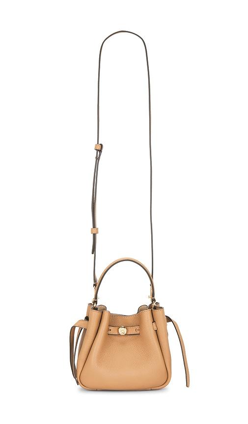 tory burch romy mini bucket bag in nude.