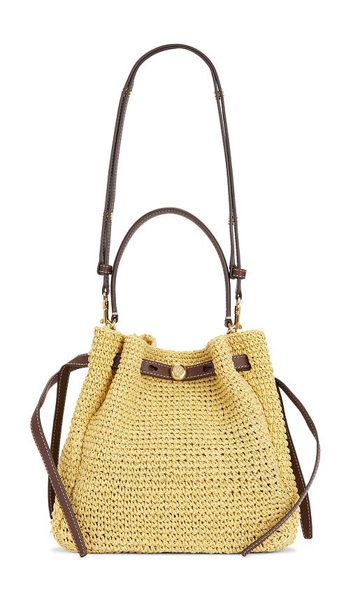tory burch romy straw bucket bag in neutral.