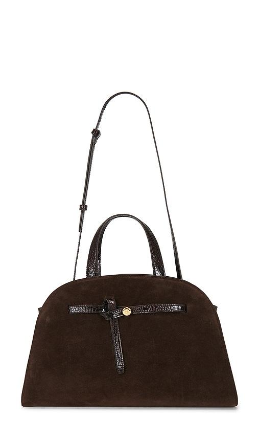 tory burch romy suede bauletto bag in chocolate.