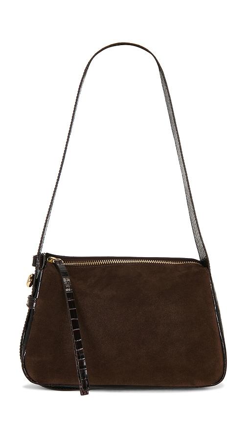 tory burch romy suede small shoulder bag in chocolate.
