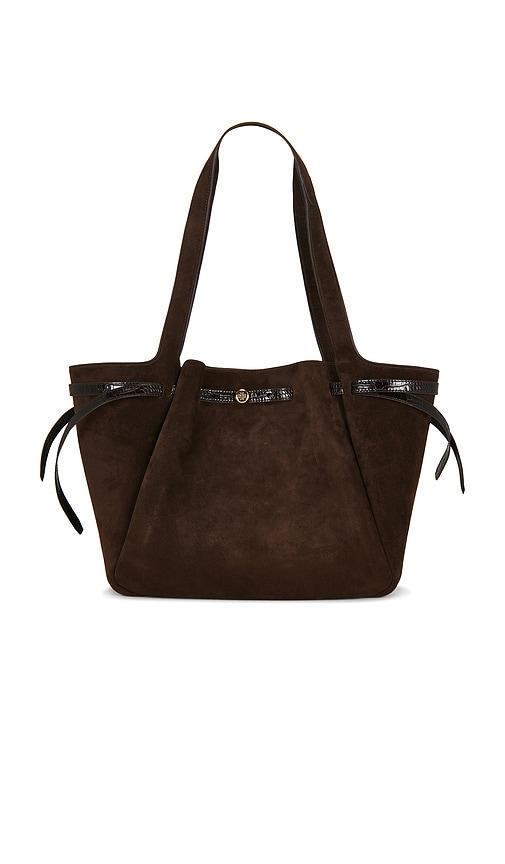 tory burch romy suede tote bag in chocolate.