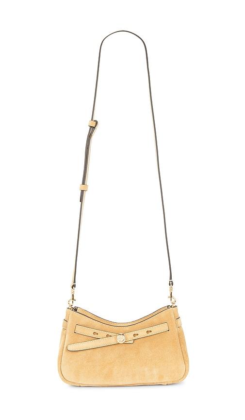 tory burch zip top crossbody bag in tan.