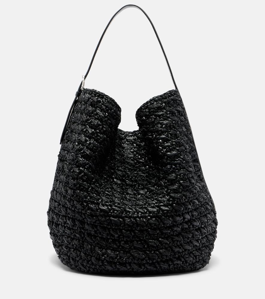 toteme belted leather-trimmed raffia tote bag
