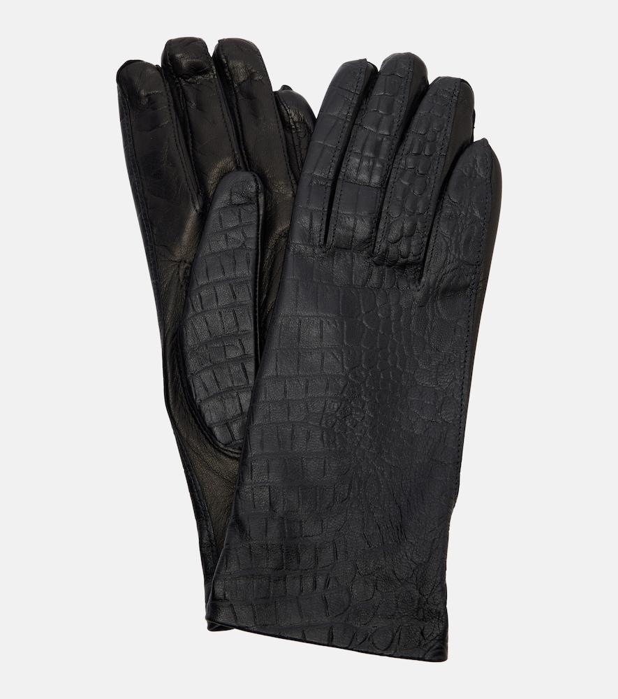 toteme croc-effect leather gloves