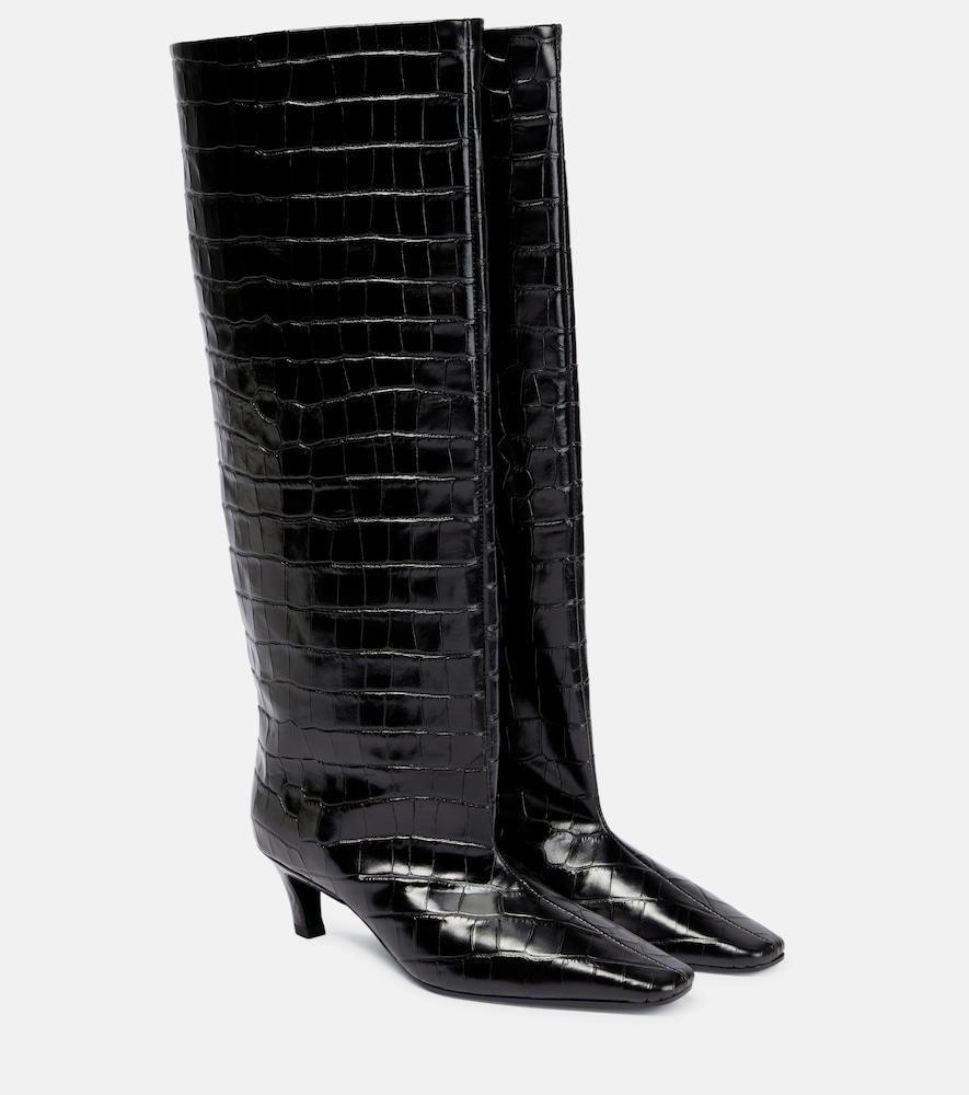 toteme croc-effect leather knee-high boots