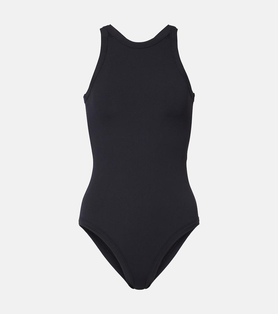 toteme curved ribbed-knit jersey swimsuit