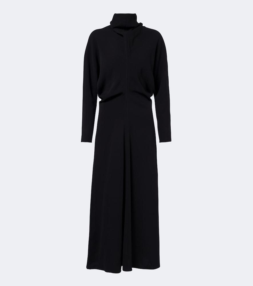 toteme draped turtleneck cady midi dress