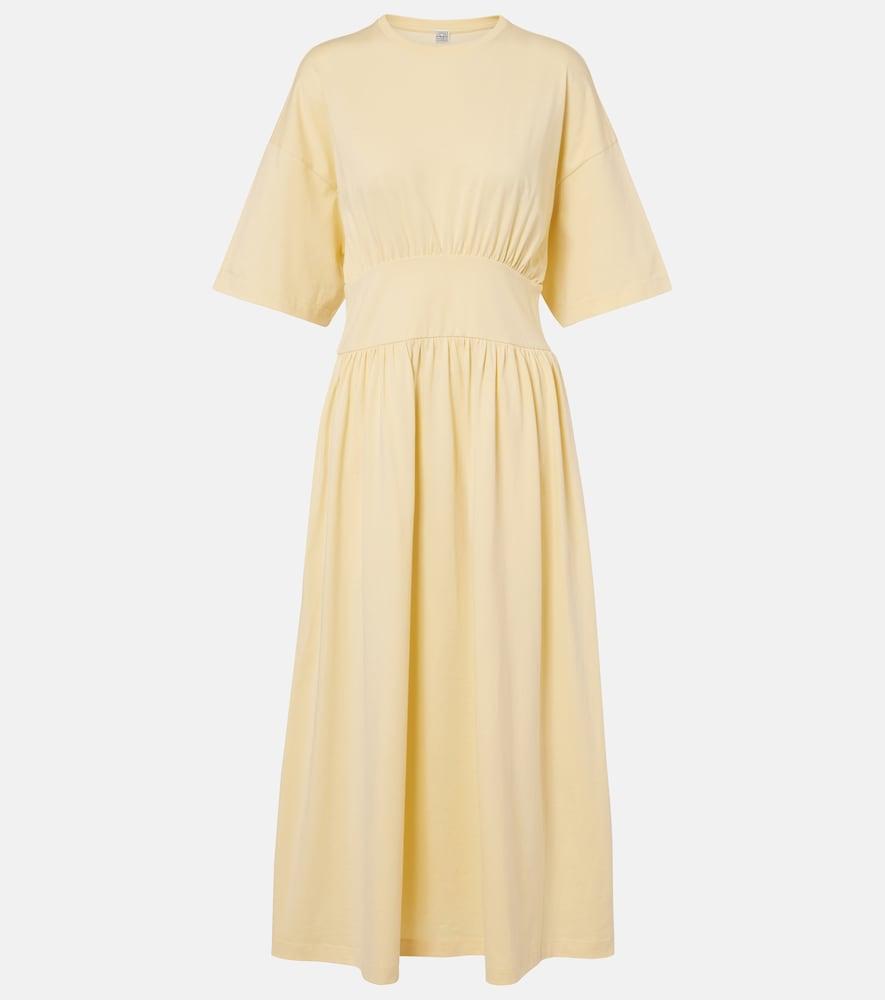 toteme gathered cotton jersey midi dress