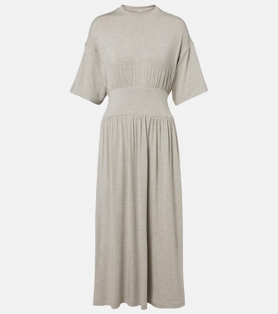 toteme jersey gathered midi dress