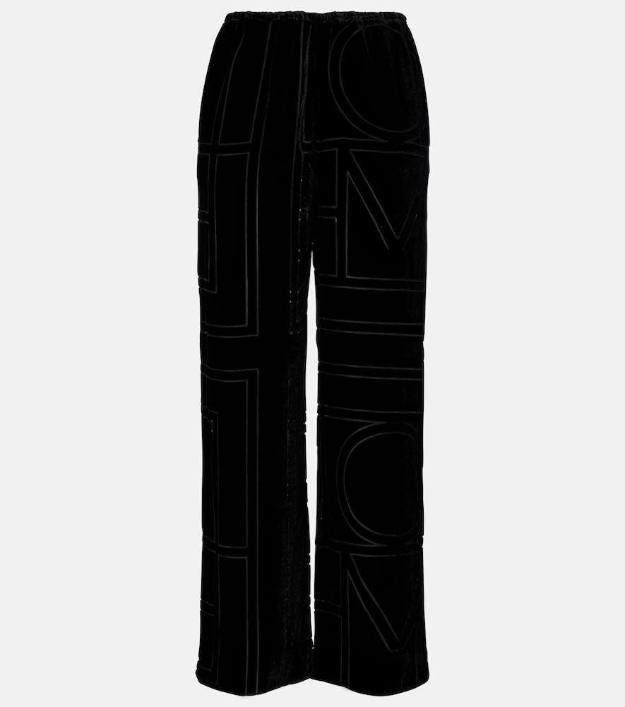 toteme logo velvet wide-leg pants