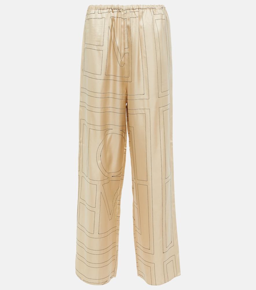 toteme logo wide-leg silk pants