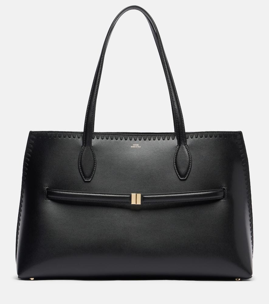 toteme lounge embroidered leather tote bag