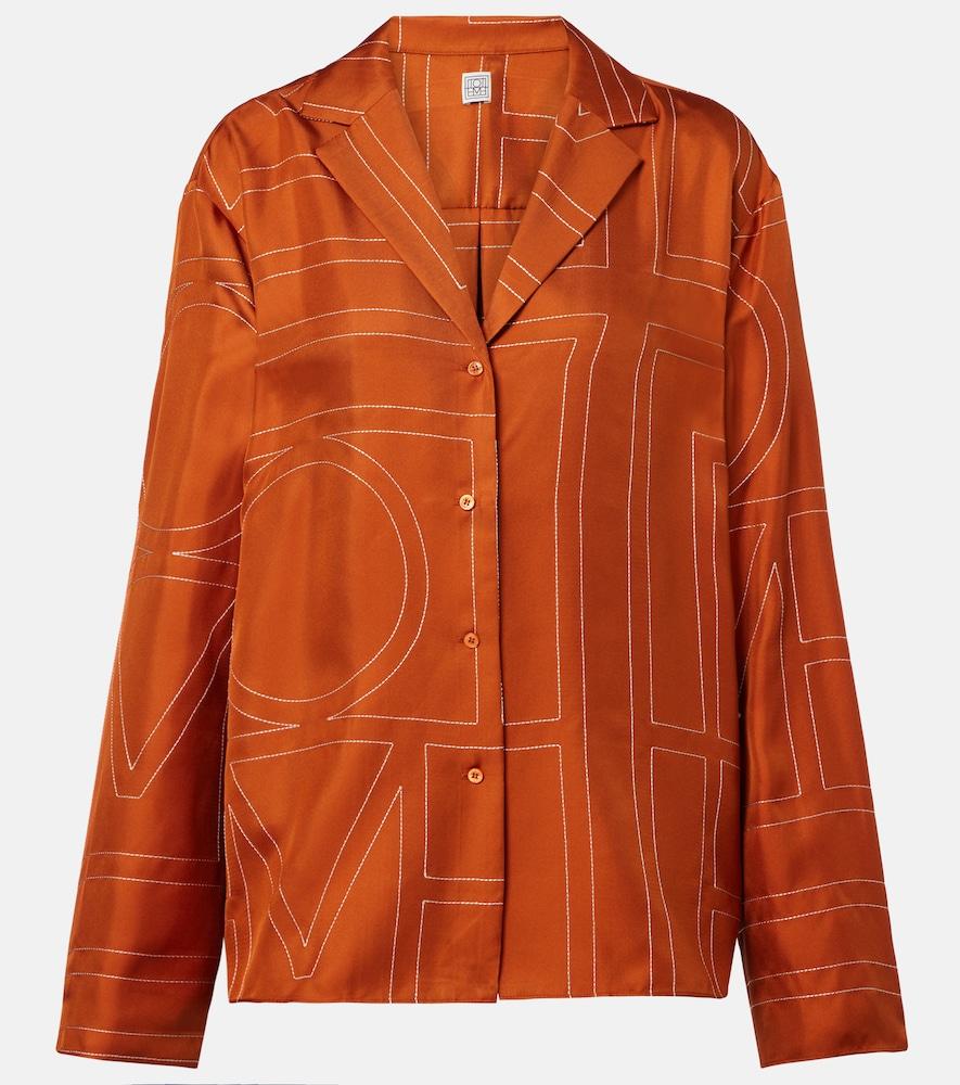 toteme monogram silk twill pajama shirt