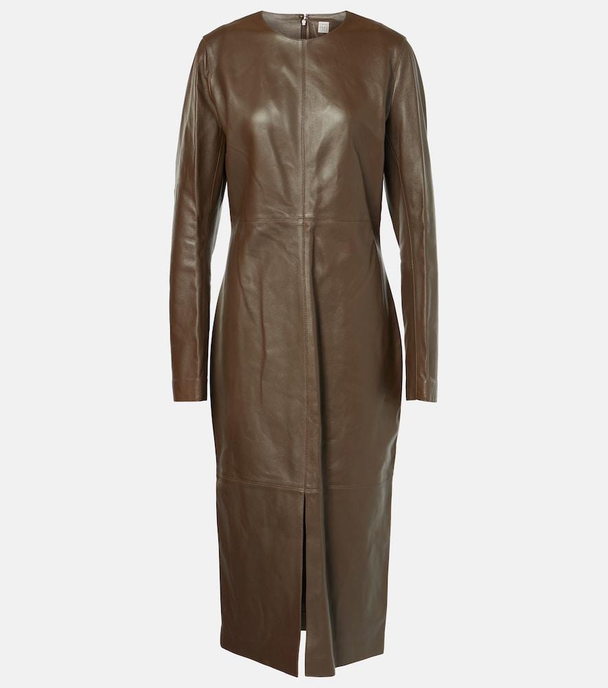 toteme paneled leather midi dress