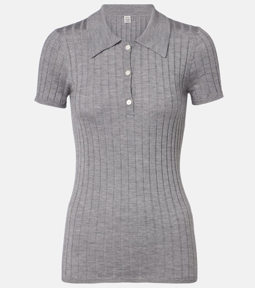 toteme ribbed-knit cashmere and silk polo shirt