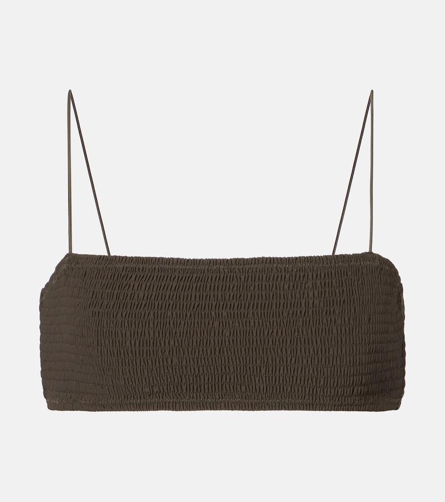 toteme shirred jersey bikini top