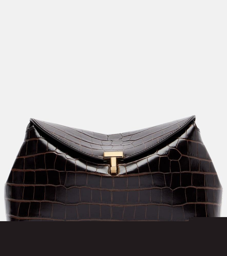 toteme t-lock croc-effect leather clutch