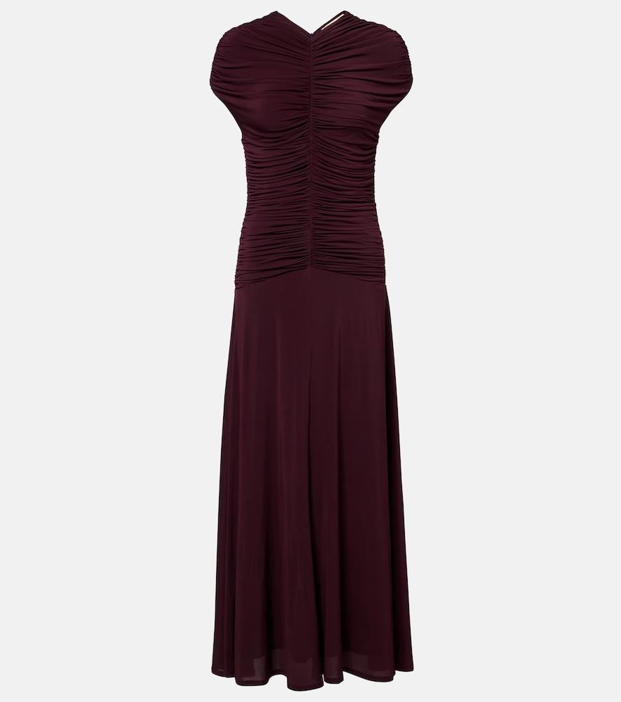 tove avita ruched jersey maxi dress