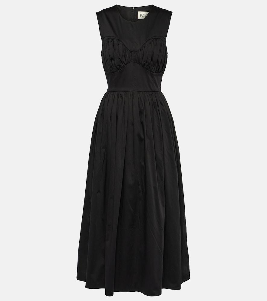 tove delphine gathered cotton-blend midi dress