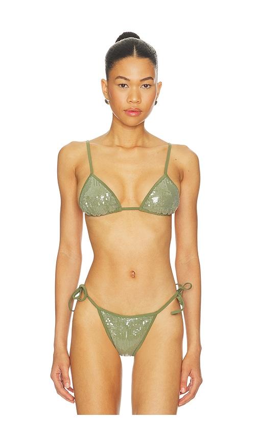 tropic of c sequin equator bikini top in green. - size m (also in s)