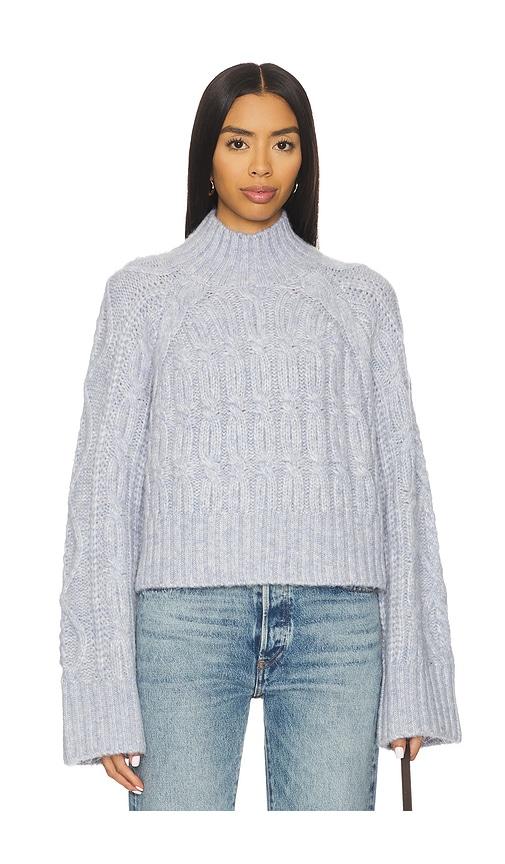 tularosa arta mock neck cable sweater in baby blue. - size l (also in xs, s, m, xl)