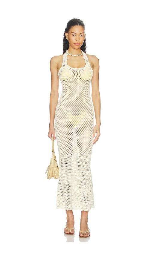 tularosa faelyn halter open work dress in ivory. - size l (also in m, s, xl, xs, xxs)
