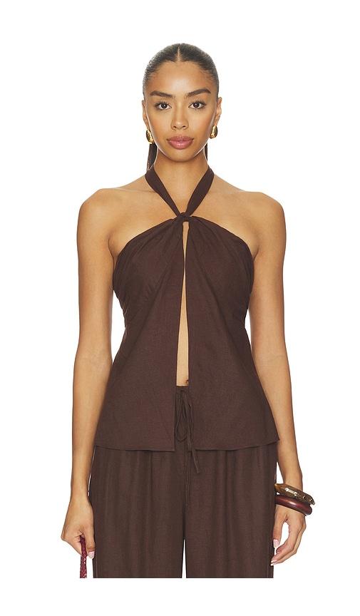 tularosa kai linen top in chocolate. - size l (also in m)