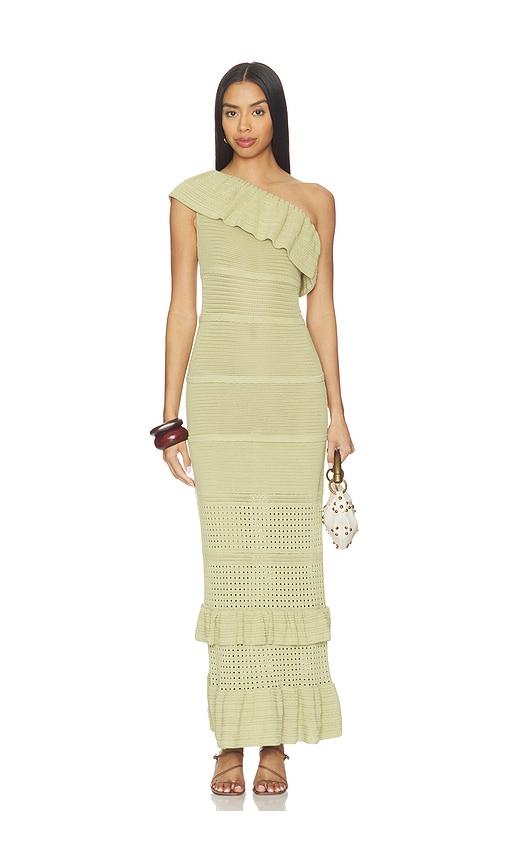 tularosa kenzee ruffle midi dress in sage. - size m (also in s, xl)
